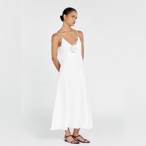 DISSH rosette white linen maxi dress